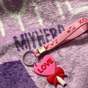 Pink Heart Keychain with Love Charm